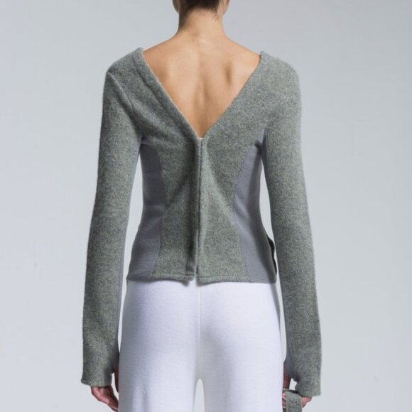 NFP Boiled Merino Wool Strap Convertible Cut Out Sweater Caged Back Snap Sweater - Picture 14 of 16